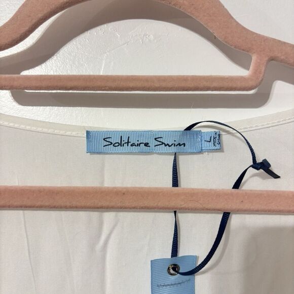 NWT Solitaire Swim White 3/4 Sleeve Lace Trim Cover Up Top Size Medium Embroider - Picture 2 of 6